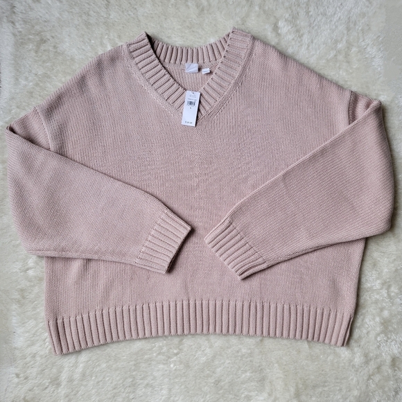 (sold) BUNDLE x2: 100% cotton knit oversized v-neck beige + strawberry pink, L - Picture 3 of 10
